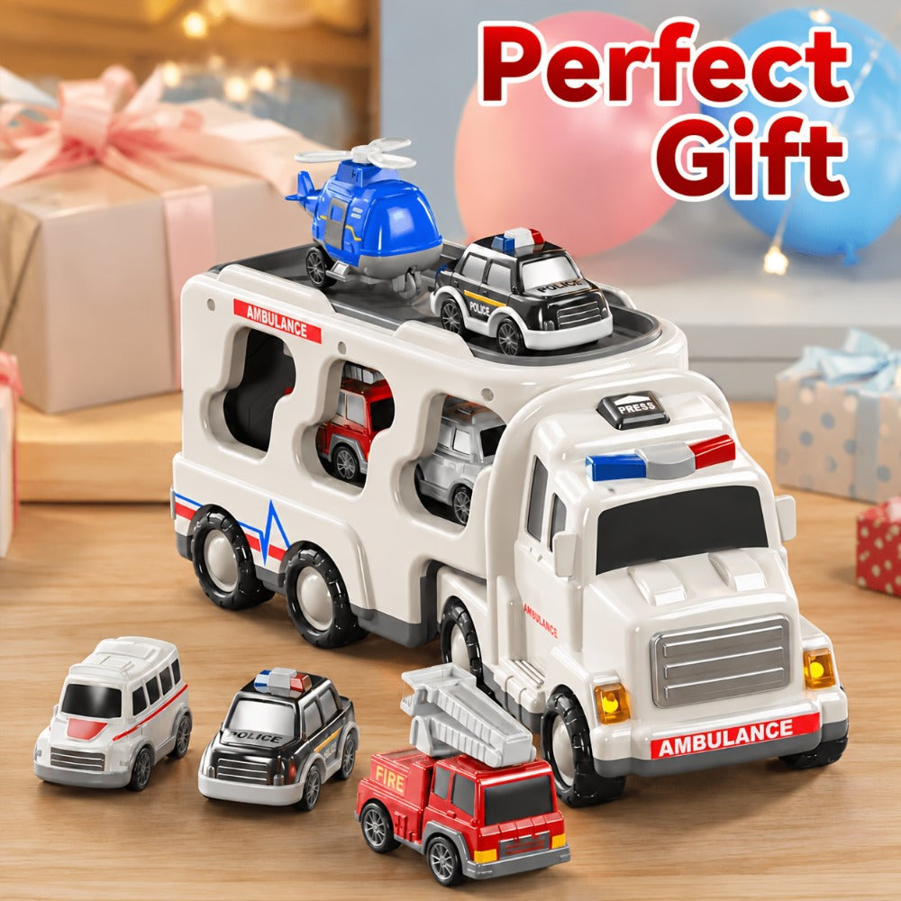 Ambulance Carrier Truck Toy Set 5-in-1 with Light & Sound for Kids Ages 3-8 with the Listed Color, Size or Set Options for Everyday Use