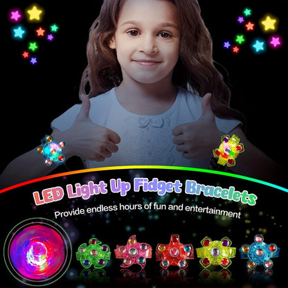 Party Favors LED Fidget-Spinner Wristbands, 30-Piece Multicolor Light-Up Set for Night Events