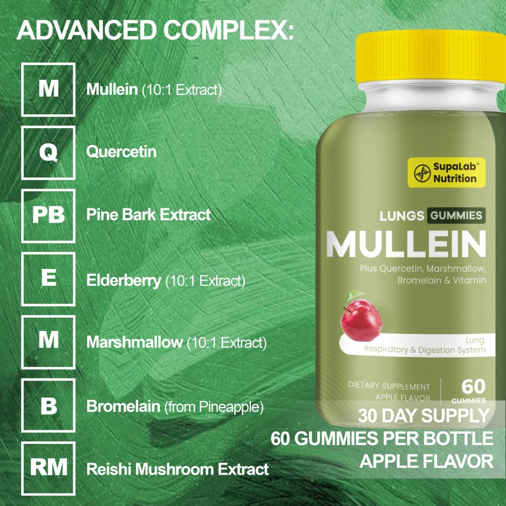 Mullein Leaf Lung Health Supplement with Quercetin, Bromelain, Vitamin C & D3, Zinc & Selenium