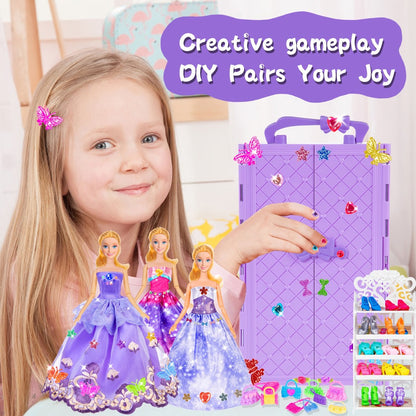 Doll Clothes & Closet Playset 91pcs for 11.5 Inch Fashion Dolls, Wardrobe with Princess Gowns, Dresses