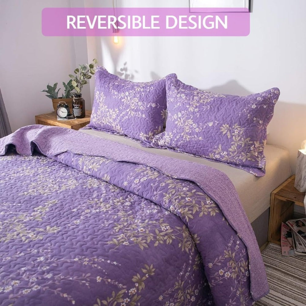 Floral Quilt Set Lightweight Bedspread Coverlet 2 or 3-Piece, All Season Hypoallergenic Breathable Paisley Patchwork Print Quilt for Bedroom