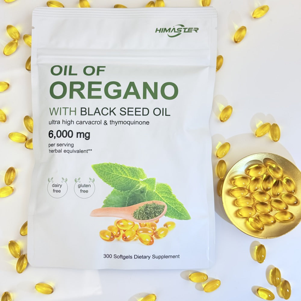 Herbal Supplement with HIMASTER Label, Oil of Oregano 6000mg per Serving with Black Seed Oil, 300 Softgels