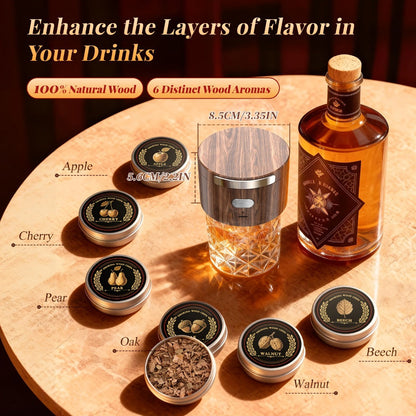 Electric Cocktail Smoker Kit with 6 Wood Chips, Flame-Free USB Rechargeable Whiskey Smoker for Tumblers & Wine Glasses