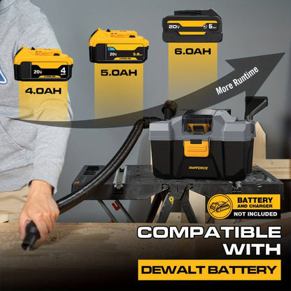 Cordless Wet Dry Vacuum 20V 2 Gallon - Powerful Suction Compatible with DeWalt 20V Batteries Long Hose 4 Nozzles Replacement Cartridge