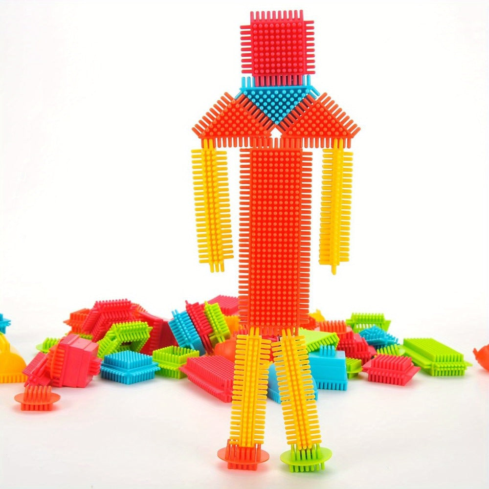 Hedgehog Bristle Blocks for Toddlers 150PCS, Interlocking Brush Building Set, Sensory STEM Learning Toy for Kids Ages 2 3 4 5