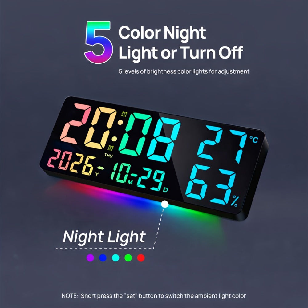 14.6-Inch RGB Digital Wall Clock with Remote, Dual Alarm, Five Brightness Levels and 12 Display Modes