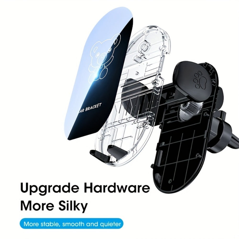 Bear-Graphic Air-Vent Phone Holder with 360-Degree Rotation, Black or Yellow Frame and Adjustable Cradle