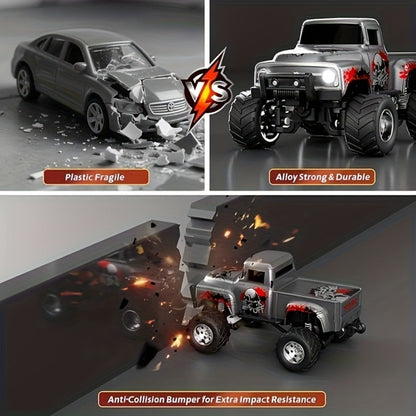 Remote Control Car, 1:64 Die-Cast Monster Truck with 2.4GHz Control, LED Headlights and Five Color Options