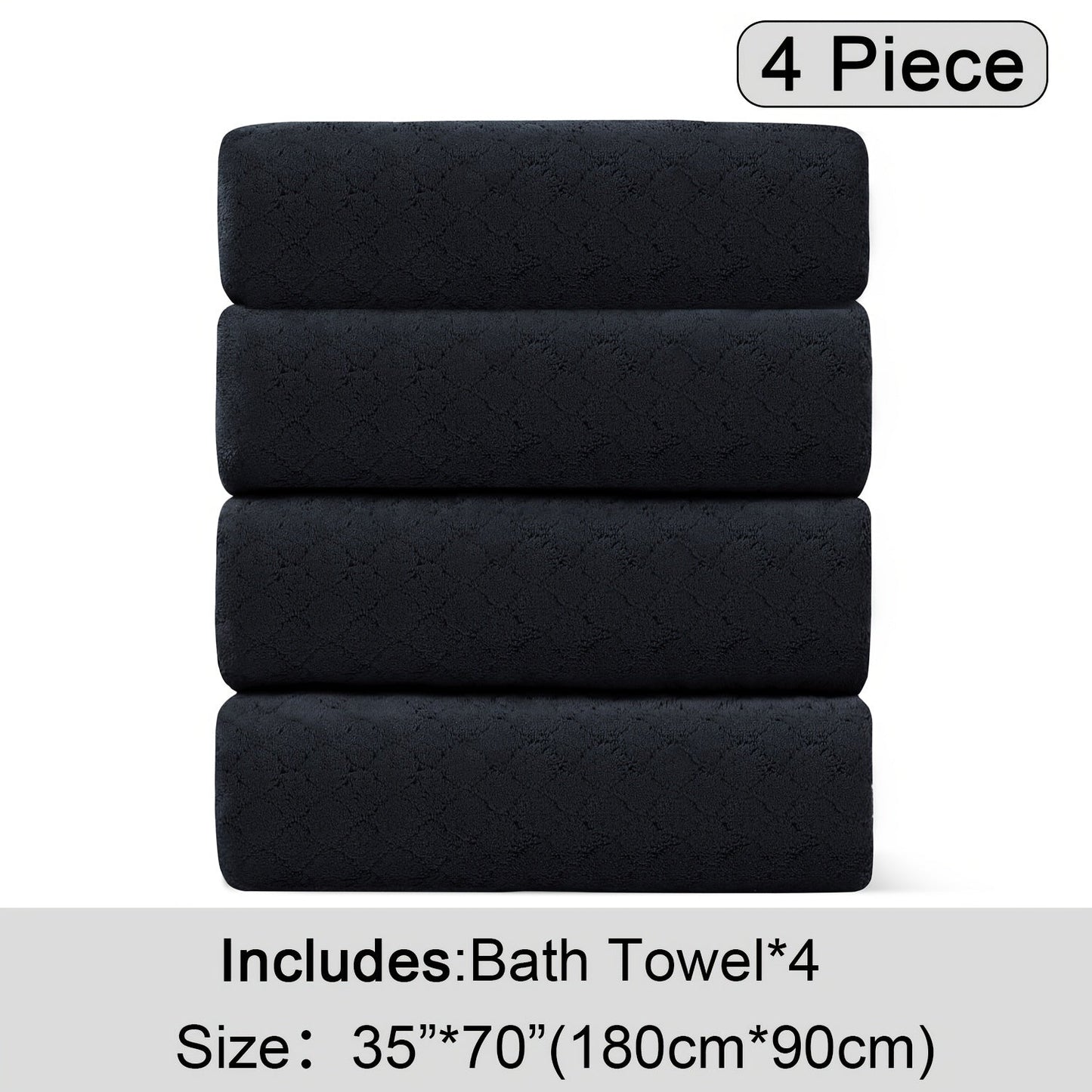 Bath Towels Set 4 Piece Diamond-Pattern Microfiber Towels in 10 Solid Color Options for Home and Guest Use