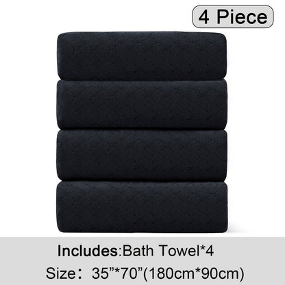 Bath Towels Set 4 Piece Diamond-Pattern Microfiber Towels in 10 Solid Color Options for Home and Guest Use