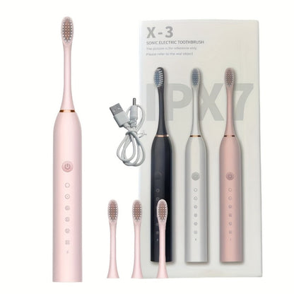 Electric Toothbrush with Six Brushing Modes, Two-Minute Timer, USB Charging and Three Color Options