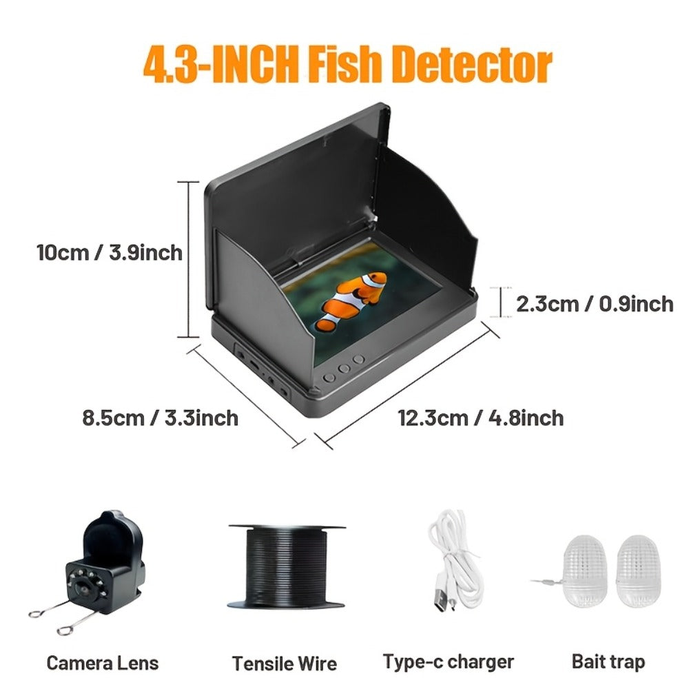 Underwater Fishing Camera 4.3-Inch HD Display with Night Vision & Triple Light Shielding, Portable Fish Finder with Bait Monitor