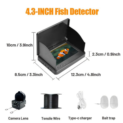 Underwater Fishing Camera 4.3-Inch HD Display with Night Vision & Triple Light Shielding, Portable Fish Finder with Bait Monitor