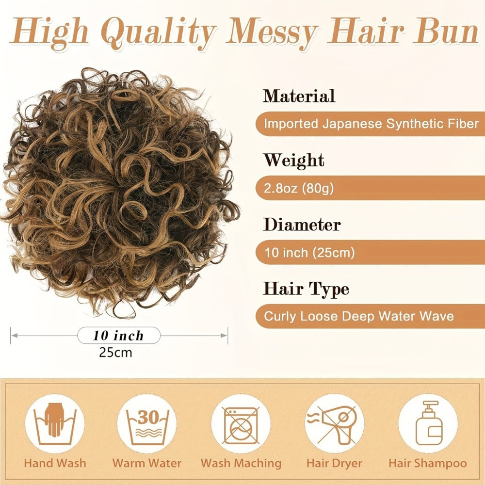 Drawstring Messy Bun Hair Extension 80g Curly Ponytail Voluminous Loose Bun Hairpiece for Women Thinning Hair Natural Look Black Brown