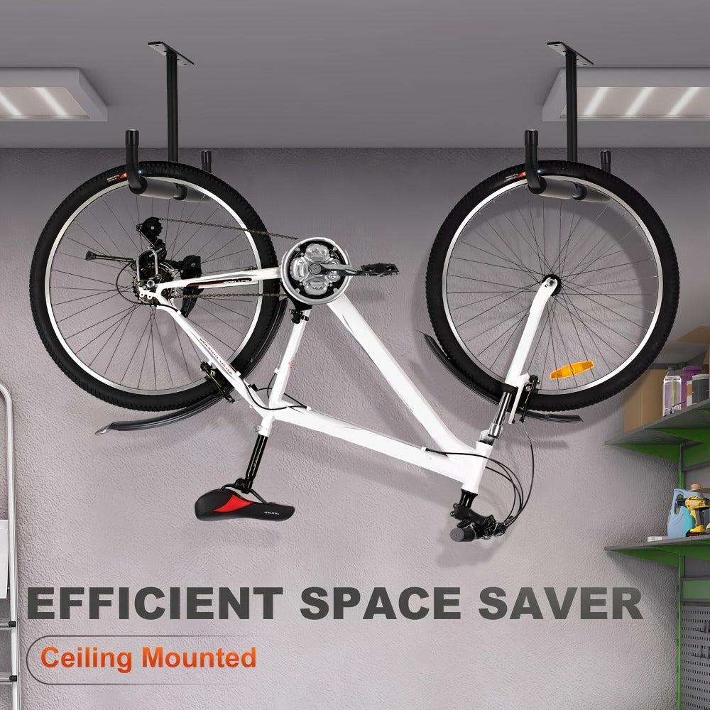Ceiling Garage Storage Hook Rack, Overhead Ladder Hanger with Anti-Slip Foam, Space-Saving Ceiling Mount for Ladders
