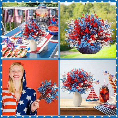 Artificial Flowers 4th of July Patriotic – 15pcs Real Touch Fake Flowers for Independence Day Home Decor, Floral Arrangements