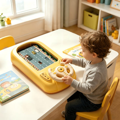 Electronic Racing Steering Wheel Game Toy with 200 Pictured Levels, Two Speeds and Yellow or Green Options