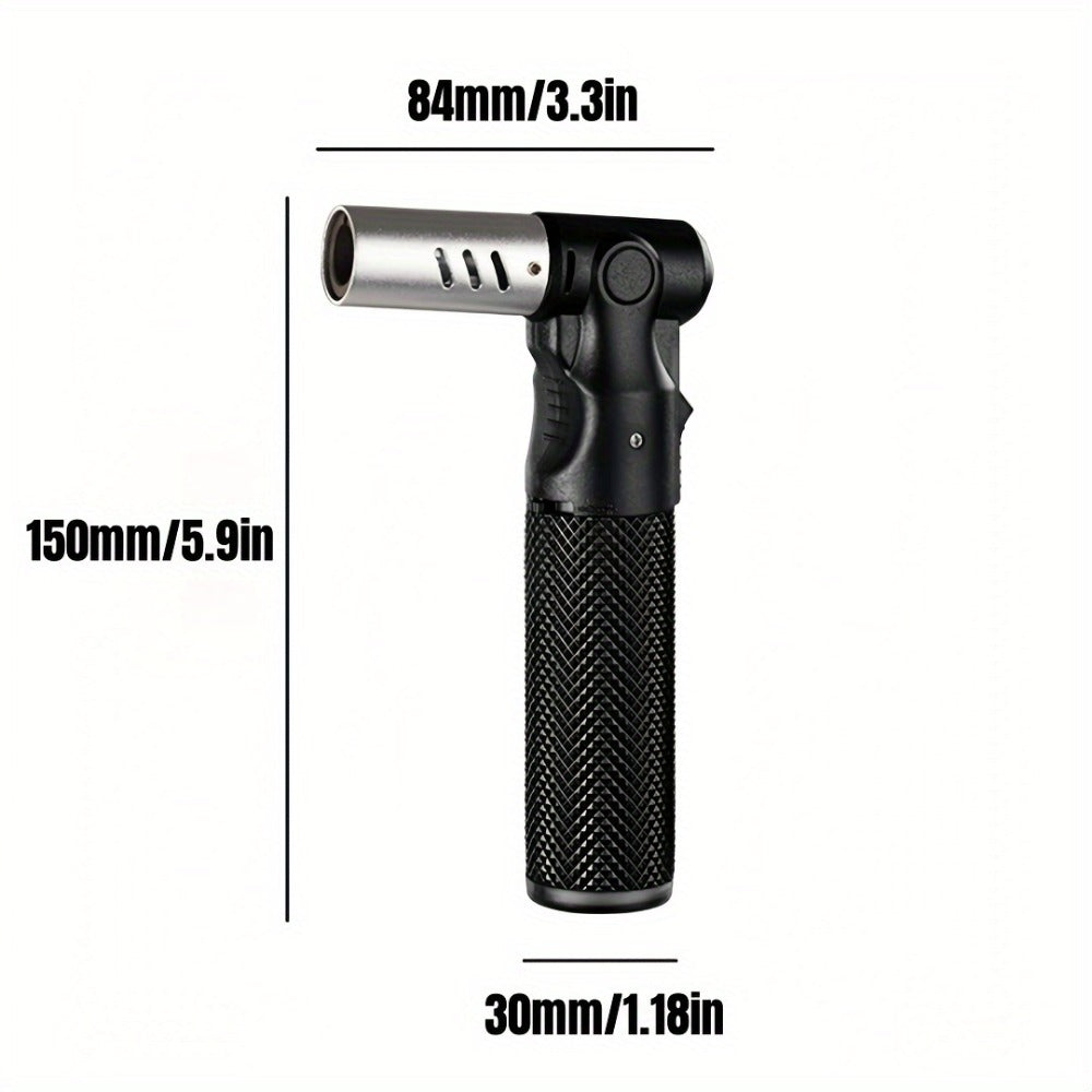 Angled-Nozzle Torch Lighter with Knurled Cylindrical Grip, Standing Body and Three Finish Options