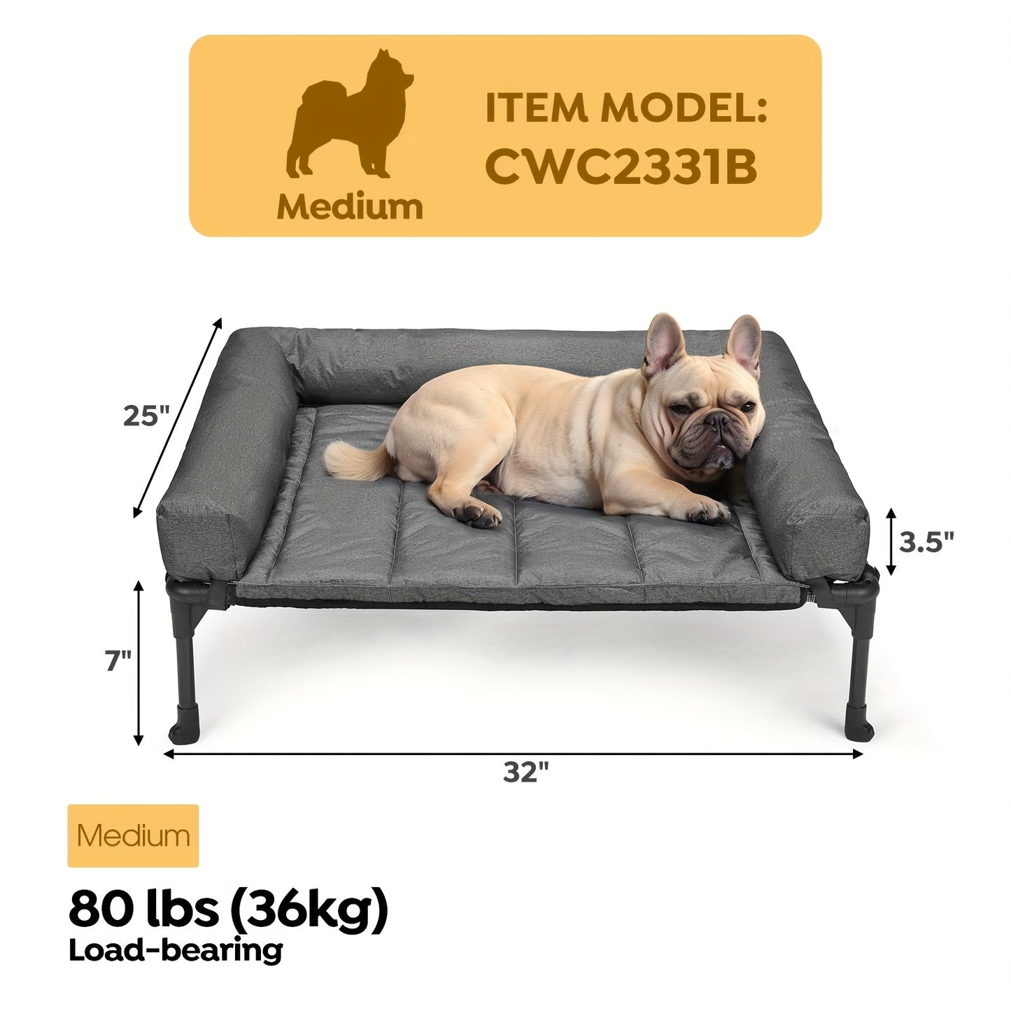 Elevated Dog Bed with Cooling Mesh & Removable Bolster Pillow Top Mat – Raised Dog Cot Bed, No-Slip Feet, Breathable Dog Sofa Bed for Indoor