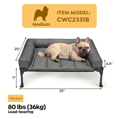 Elevated Dog Bed with Cooling Mesh & Removable Bolster Pillow Top Mat – Raised Dog Cot Bed, No-Slip Feet, Breathable Dog Sofa Bed for Indoor