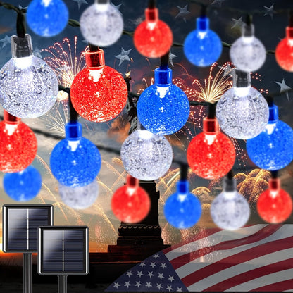 String Lights, 100-LED Solar Crystal Ball Fairy Lights with Eight Modes, 39-Foot Length and Four Colors