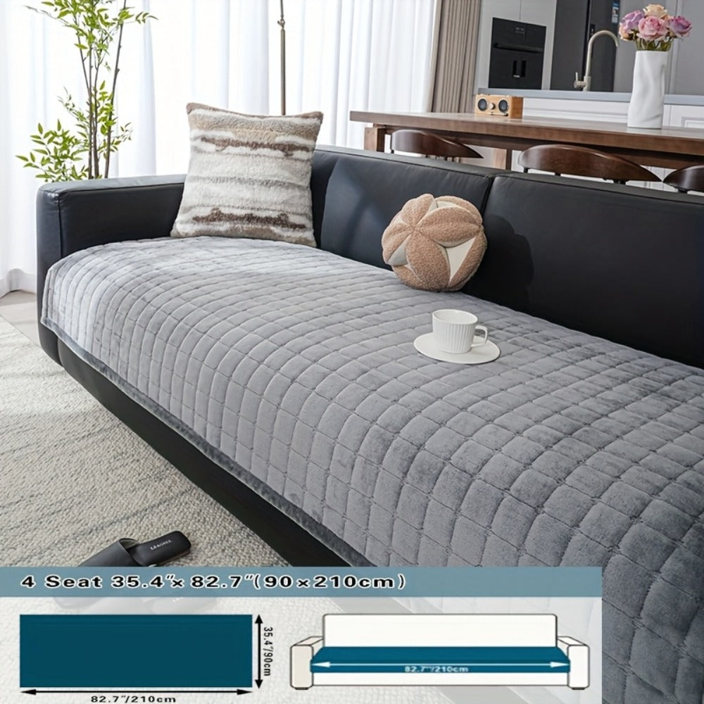 Sofa Cushion Cover Flannel Non-Slip Bohemian Style Soft Plush Couch Cover – Machine Washable Solid Color Slipcover for 2/3/4-Seater Sofa