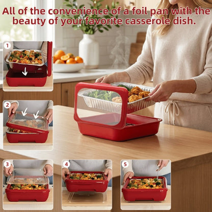 Aluminum Foil Insulated Food Tray Set 2-in-1 Reusable Stand with 2 Disposable Foil Trays for Grilling, Camping and Outdoor Meals
