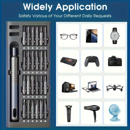Precision Screwdriver Set 25PCS – Flat Head & Phillips Bits | Ergonomic Grip | All-in-One Kit for Electronics, Smartphones, Watches