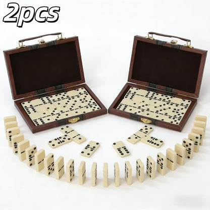 Double 6 Domino Set with Storage Case & Metal Spinner – 28 Tiles Classic Black Domino Game for Adults Kids Family | Premium Packaging 1 or 2