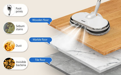 Cordless Electric Spin Mop with LED Headlight & Sprayer, 50-Min Runtime 6oz Water Tank, Floor Scrubber for Hardwood Tile Laminate Floors