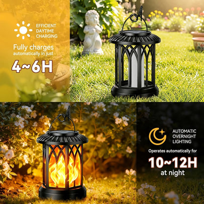 Solar Lantern Outdoor Hanging Lights Flickering Flame IPX5 12Hrs Garden Yard Patio Decor Classic Black Antiqued Bronze 2 or 4 Pack