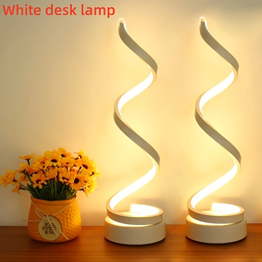 Dimmable Spiral Table Lamp with Touch Control & USB-C Charging Port, 3-Way Brightness Bedside Nightstand Lamp