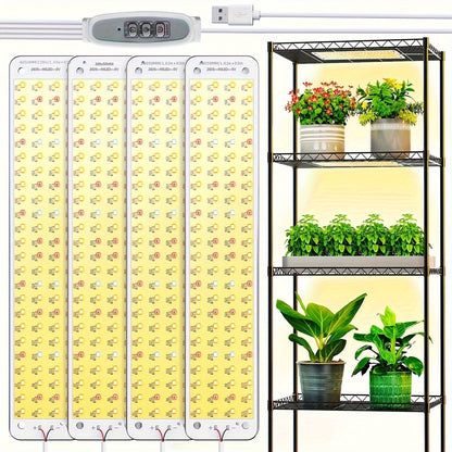 Four-Panel 5V USB Plant Light Kit with 96-LED Boards, Timer Controller and Shelf Mounting Pieces