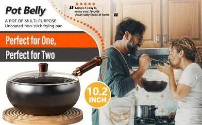 Carbon Steel Wok Pan with Large-Belly Uncoated Design and Heat-Resistant Handle for Stir-Fry, Soup, Stew and Camping Cooking
