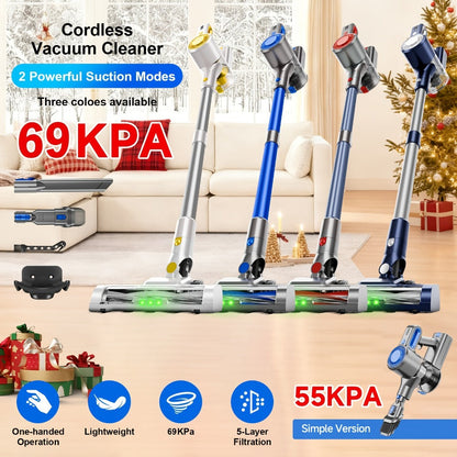 Cordless LED Stick Vacuum Cleaner with Removable Battery, Two Suction Modes and Seven Color Options