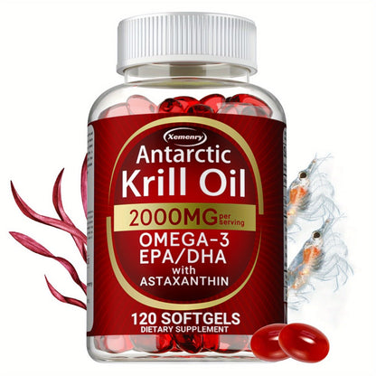 Antarctic Krill Oil 2000mg Softgels 120 Count with Astaxanthin EPA & DHA for Bath Time, Home Spa and Personal Care