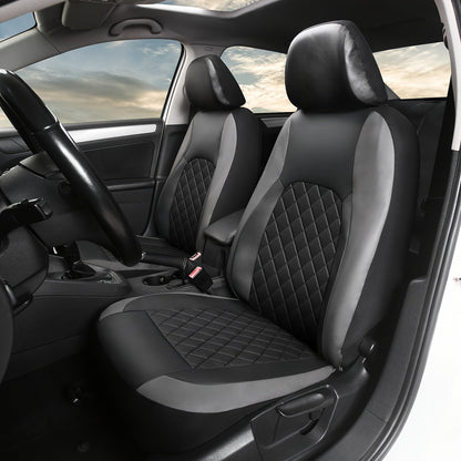 Five-Seat Quilted Car Seat Cover Set with Headrest Pieces in Black, Gray and Blue-Trim Color Options