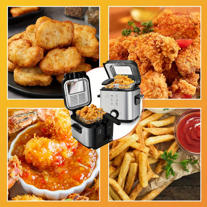 Black Deep Fryer in 1.5L to 6L Sizes with Foldable Basket Handle, Transparent Window and Removable Lid