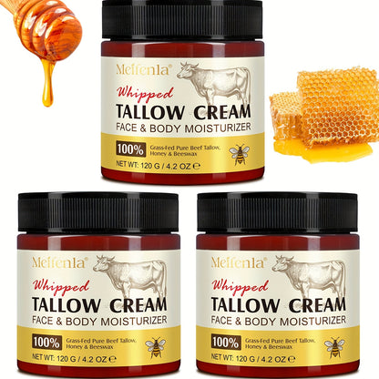 Whipped Tallow Cream 120g Grass-Fed Beef Tallow Honey Beeswax Face Body Hand Cream All Skin for Entryways, Bedrooms and Living Spaces