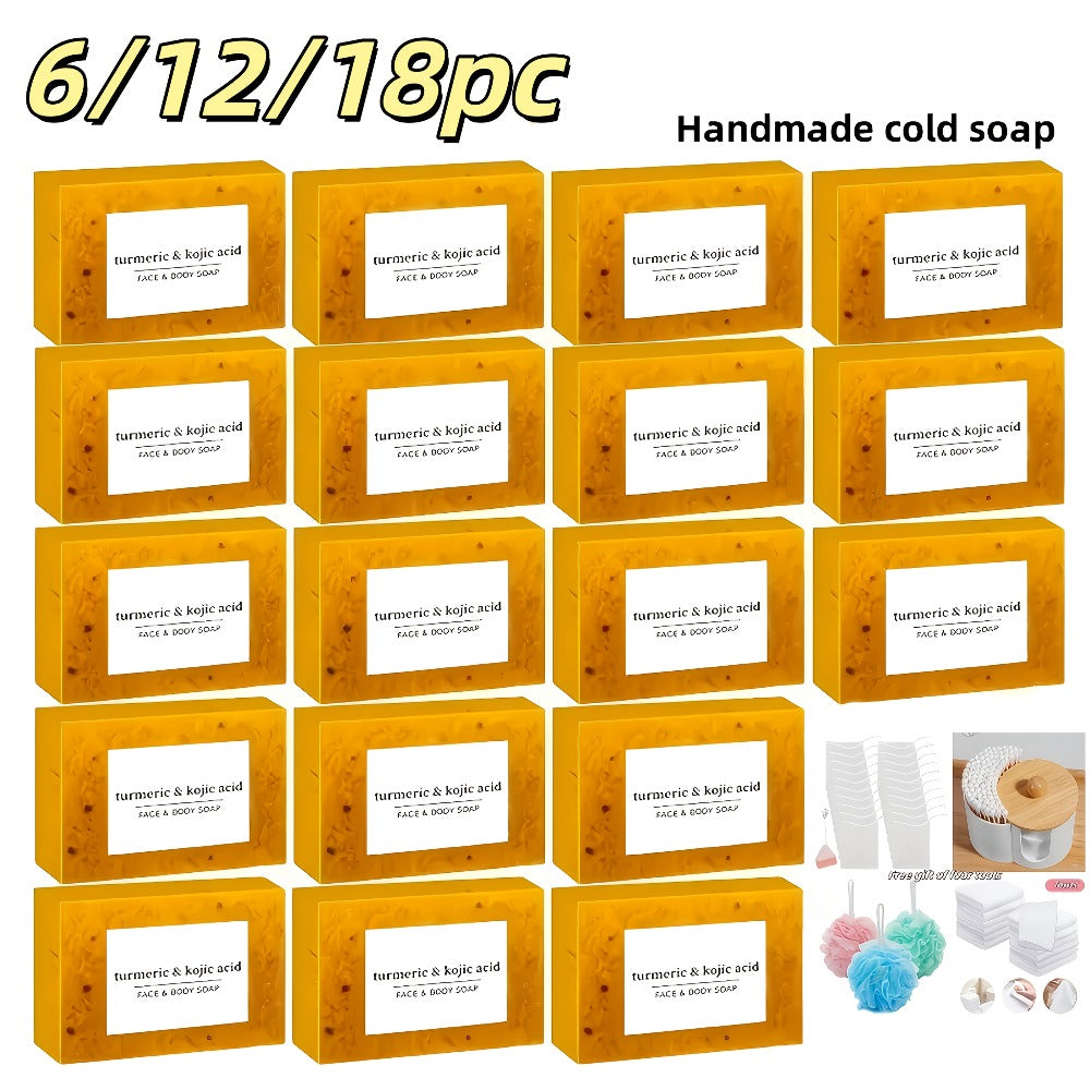 Kojic Acid Soap Set with Turmeric & Lemon, Handmade Cold-Processed Brightening Bars for Face & Body, Deep
