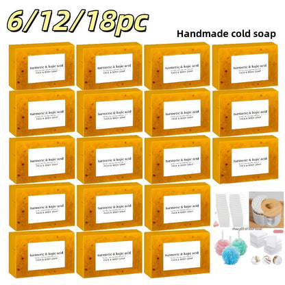 Kojic Acid Soap Set with Turmeric & Lemon, Handmade Cold-Processed Brightening Bars for Face & Body, Deep