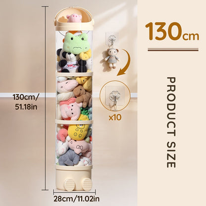 Stuffed Animal Storage Tower, Clear Plastic Toy Organizer with Layered Shelves, Visible Spacious Display Box for Kids Room