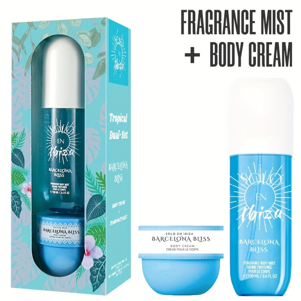 Body Hair Fragrance Mist Gift Set 2-Piece SOLO EN IBIZA Perfume Mist Body Cream Vanilla Fruit for Bath Time, Home Spa and Personal Care