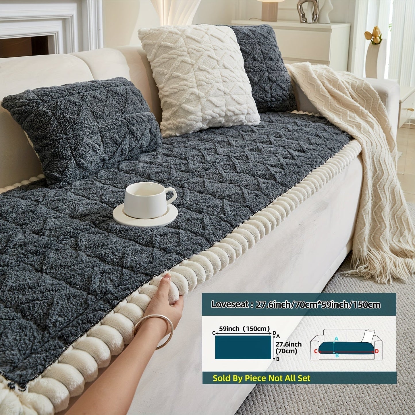 Sofa Cover Bohemian Quilted Shu Velveteen Panels with Ruffles and Design in Five Colors with Model-Specific Size and Color Options