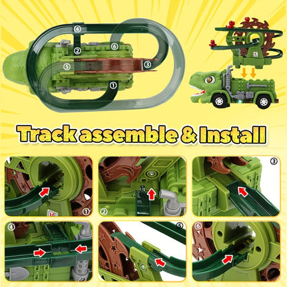 Toddler Dinosaur Track Set Orbital Triceratops Electric Stair Slide Roller Coaster Toy with Lights & Music