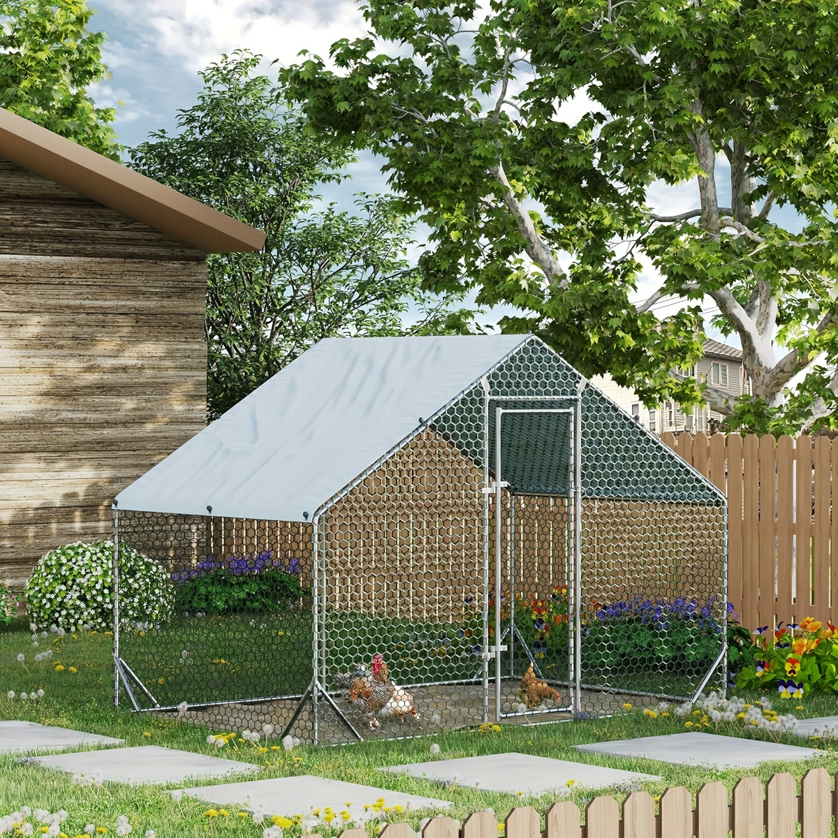 Metal Chicken Run Walk-in Poultry Enclosure with UV Protection - Dome Flat & Spire Roof Styles