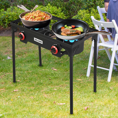 Propane Camping Stove Cast Iron 1, 2 or 3 Burner with Detachable Legs, 20 PSI High-Pressure Regulator