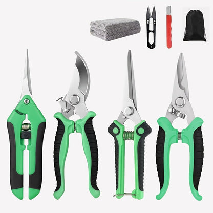 Gardening Pruning Tool Set 8 Piece Stainless Steel, Pruning Shears Scissors Pliers Handle with Wiping Cloth