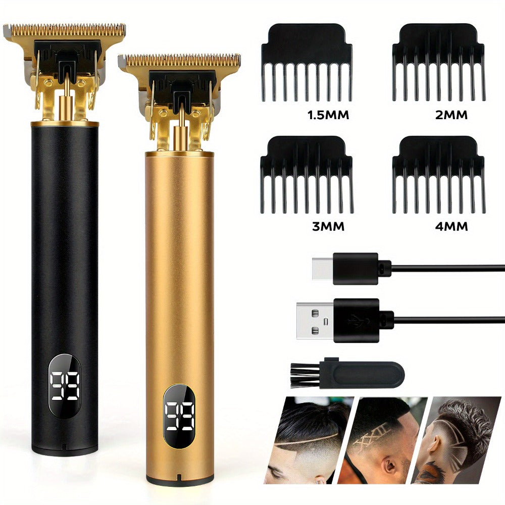 T-Blade Trimmer for Men Cordless Rechargeable – Nano Titanium Alloy Blades LED Display 4 Guide Combs 1.5-4mm