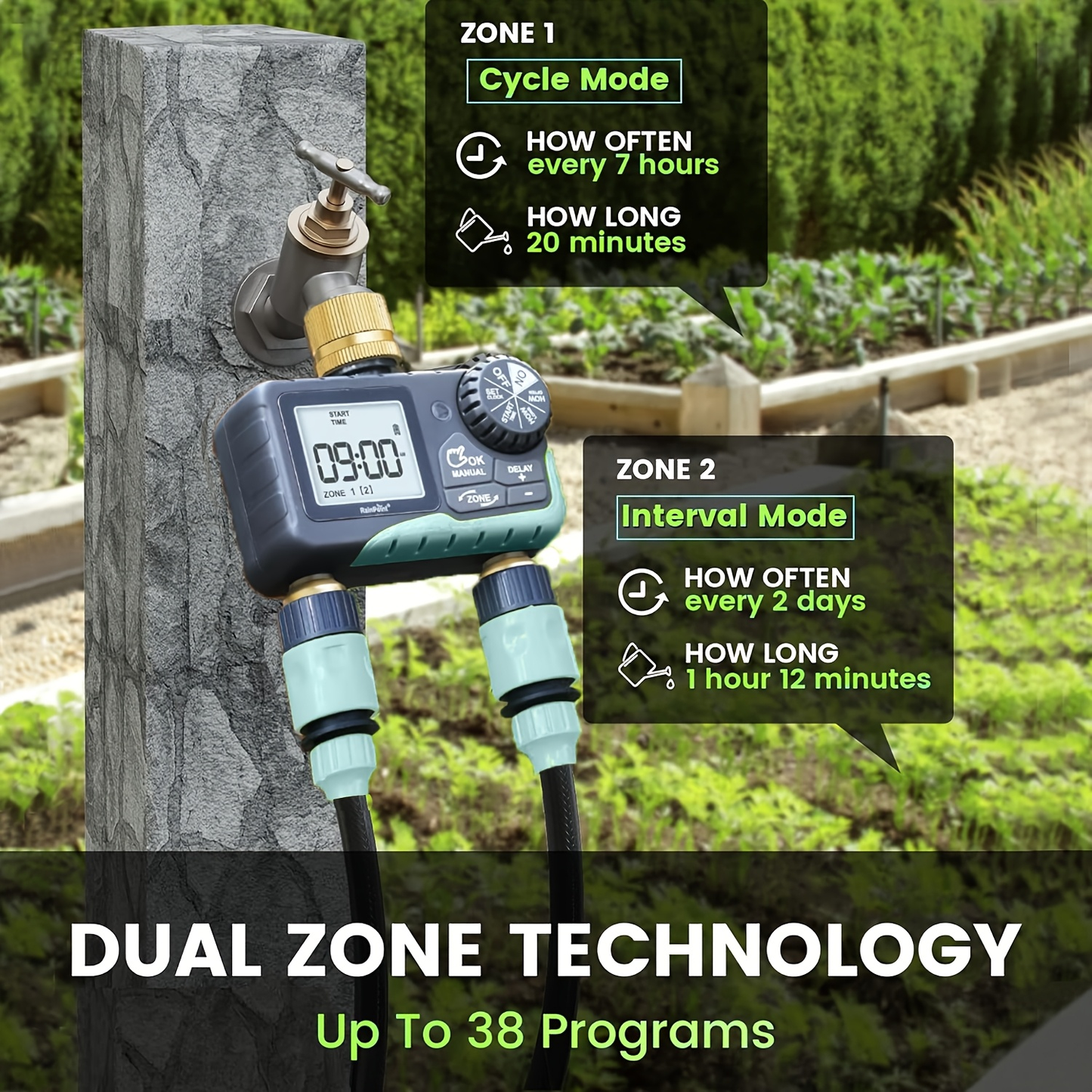 2-Zone Sprinkler Timer Programmable Faucet Irrigation Controller for Lawn & Yard, for Garden, Lawn and Yard Watering